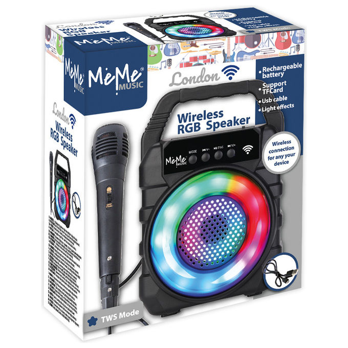 MeMe Amplificatore Wireless con Microfono Giocattolo Musicale Luci LED RGB Nero