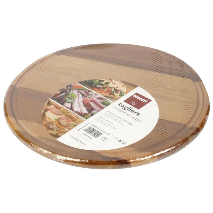 Bisetti Tagliere Rotondo in Acacia con Manico 44x34 cm