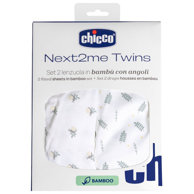 Chicco, Set Lenzuola con Angoli, Bambu', per Next2Me Twins, 2 Pezzi