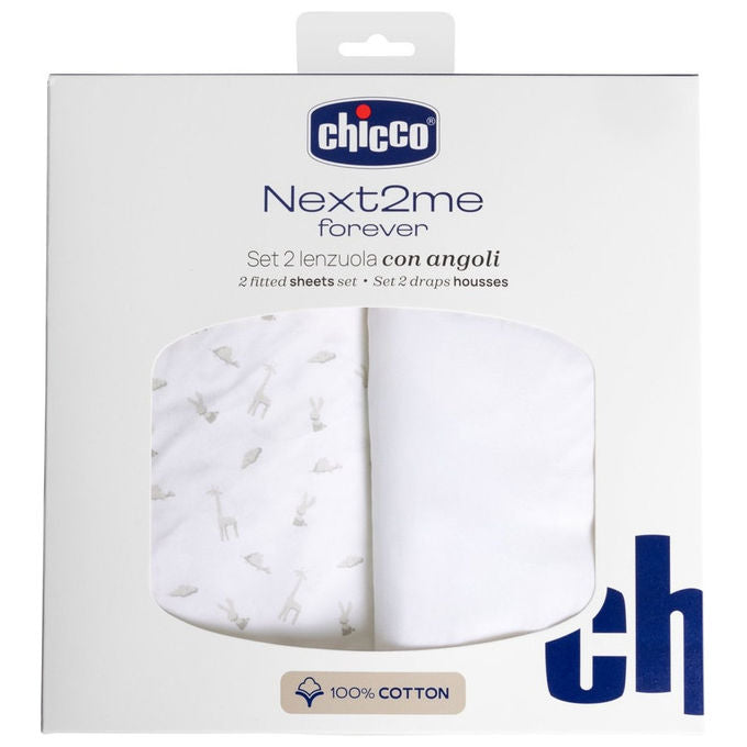 Chicco, Set Lenzuola Next2Me Forever, Cloud, 100% Cotone, 50 x 110 cm