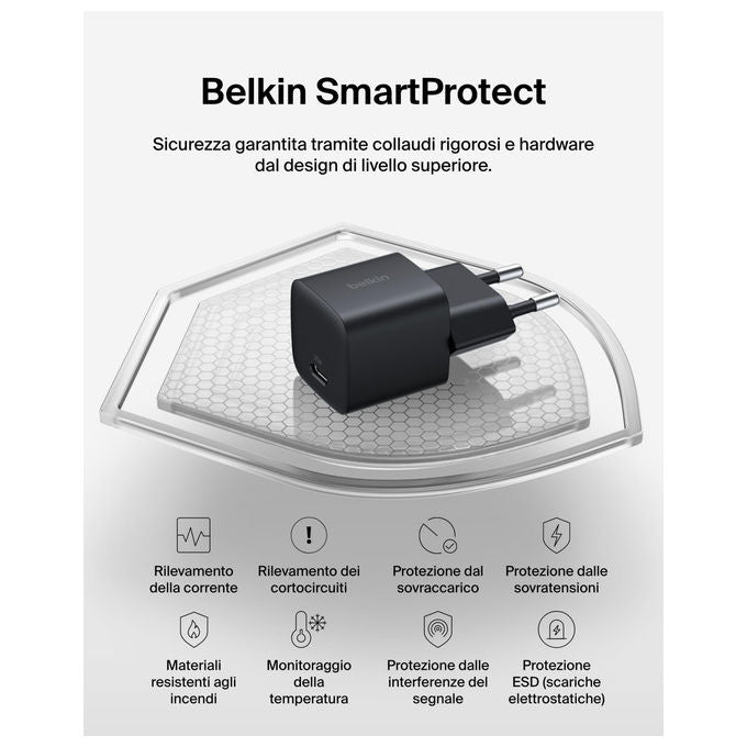Belkin Caricatore USB-C 25 W Ricarica Rapida per iPhone e Samsung Nero