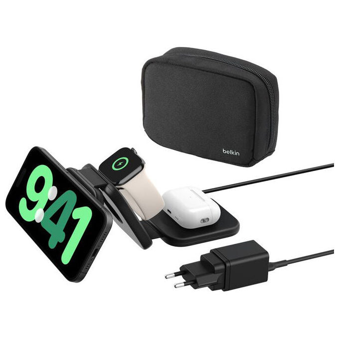 Belkin BoostCharge Pro Caricatore Wireless Magnetico da Viaggio 3 in 1 Qi2 Nero