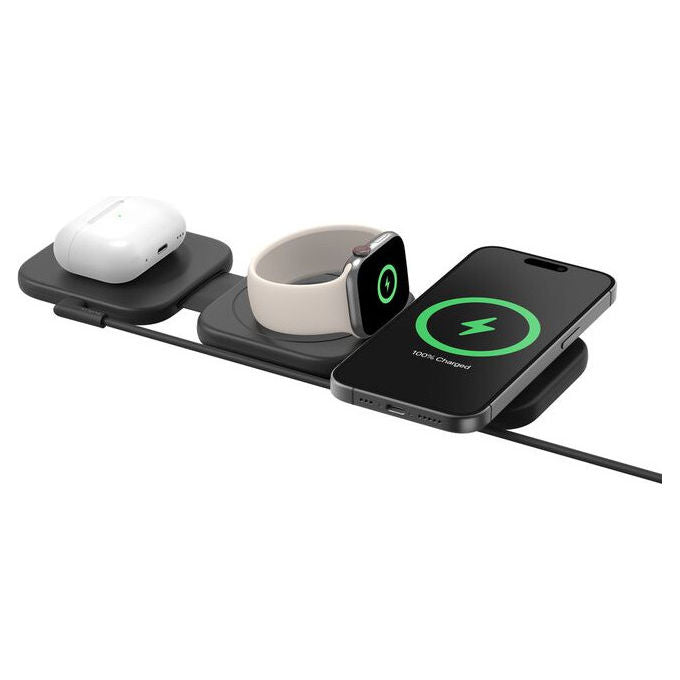Belkin BoostCharge Pro Caricatore Wireless Magnetico da Viaggio 3 in 1 Qi2 Nero