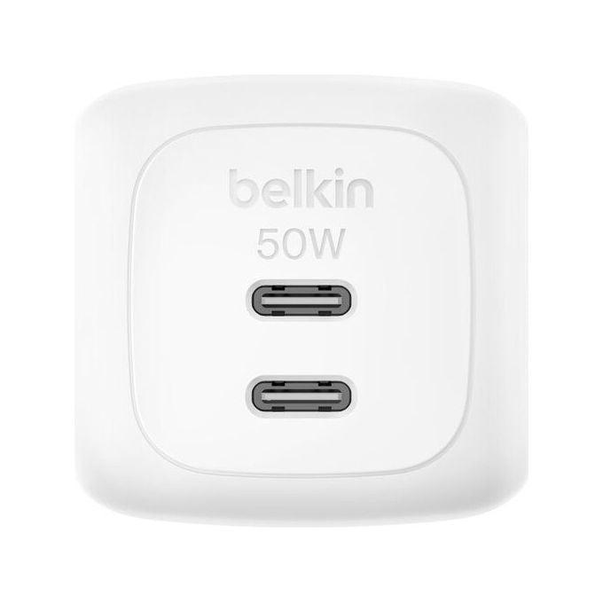 Belkin WCH019KQWH BoostCharge Caricabatterie da Parete 2 Porte USB-C GaN 50W Ricarica Rapida PD PPS colore Bianco