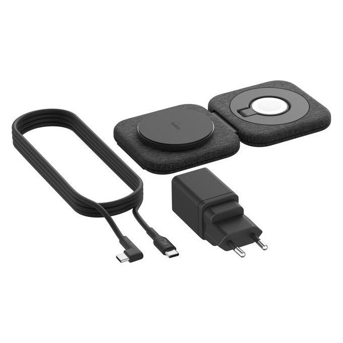 Belkin WIZ026VFBK BoostCharge Pro Caricabatterie Wireless Magnetico 2 in 1 Qi2 MagSafe 15W per iPhone Apple Watch AirPods colore Nero