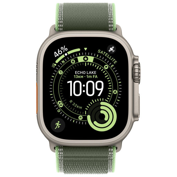 Apple, Cinturino Trail Loop Verde Neon, 49 mm, M-L, Titanio Naturale