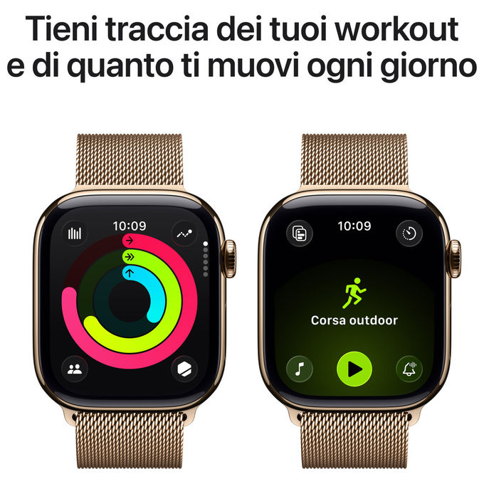 Apple, Watch Series 11 GPS + Cellular 42mm, Titanio Oro con Loop Milanese