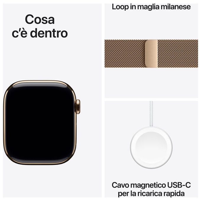 Apple, Watch Series 11 GPS + Cellular 42mm, Titanio Oro con Loop Milanese