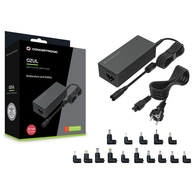 Conceptronic, Alimentatore Universale Notebook, 90W, 15 Connettori, Nero