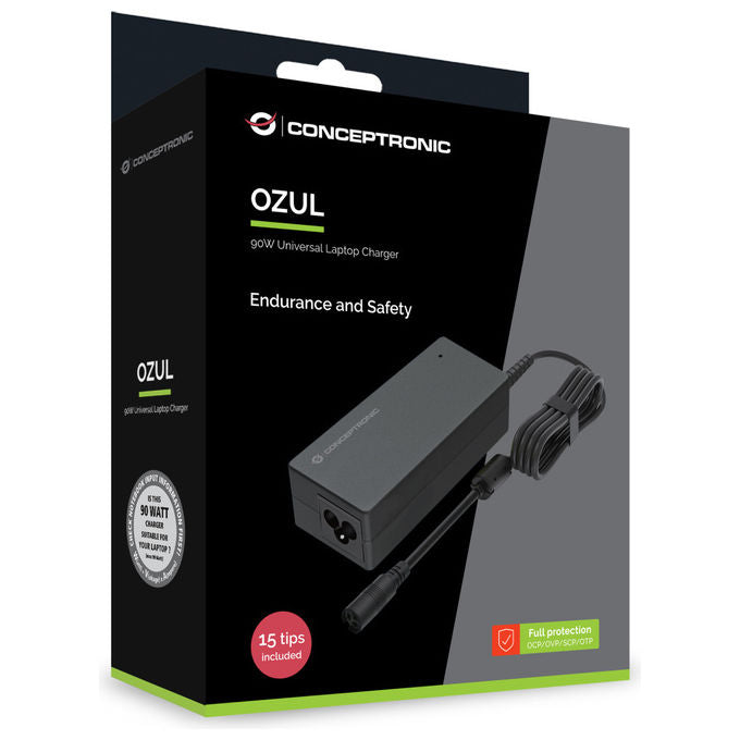 Conceptronic, Alimentatore Universale Notebook, 90W, 15 Connettori, Nero