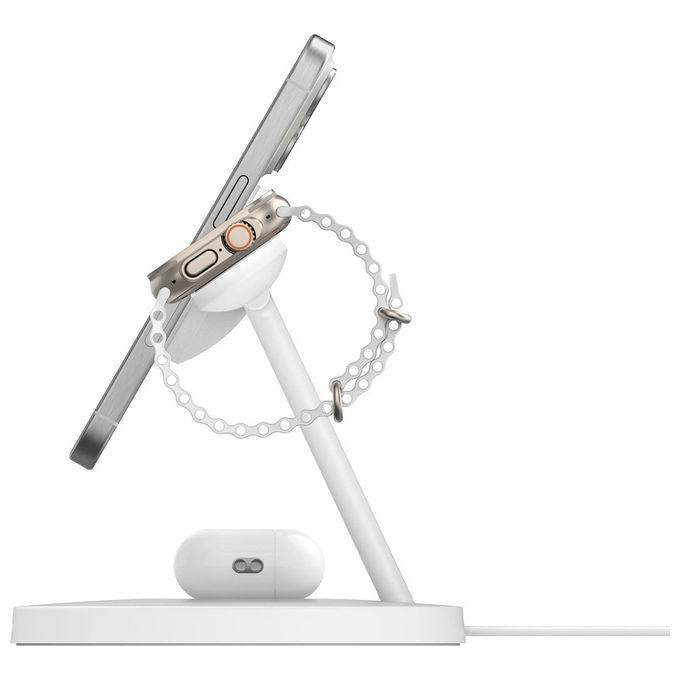 Belkin BoostCharge Pro, Caricatore Wireless 3-in-1 Qi2, Ricarica Rapida, Bianco, per Smartphone, Cuffie e Orologi