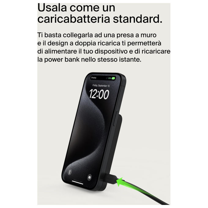 Belkin BPD006BTBK BoostCharge Pro Power Bank Wireless Qi2 15W 5000 mAh MagSafe Supporto Integrato colore Nero