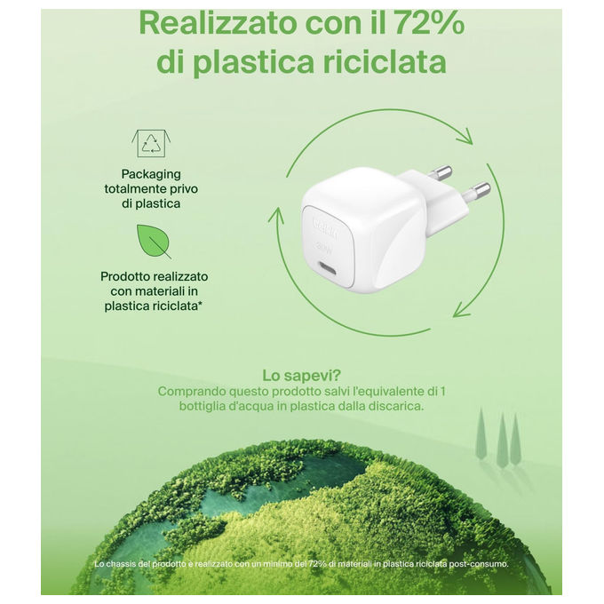 Belkin, Caricabatterie da Muro USB-C, 30W, Ricarica Rapida, BoostCharge con Cavo USB-C Incluso, Bianco