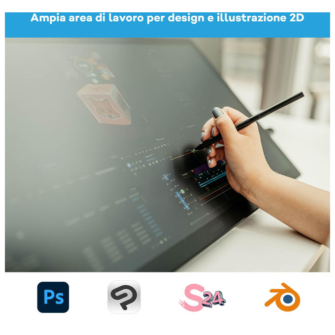 Wacom, Cintiq 24, Tavoletta grafica con schermo, 2.5K, Con penna Wacom Pro Pen 3, Supporto regolabile, Vetro antiriflesso