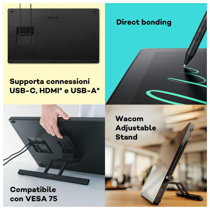 Wacom, Cintiq 24, Tavoletta grafica con schermo, 2.5K, Con penna Wacom Pro Pen 3, Supporto regolabile, Vetro antiriflesso