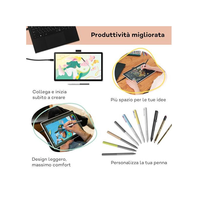 Wacom One 14, Tavoletta Grafica, 14'' Full HD, Penna Senza Batteria, Nero e Bianco