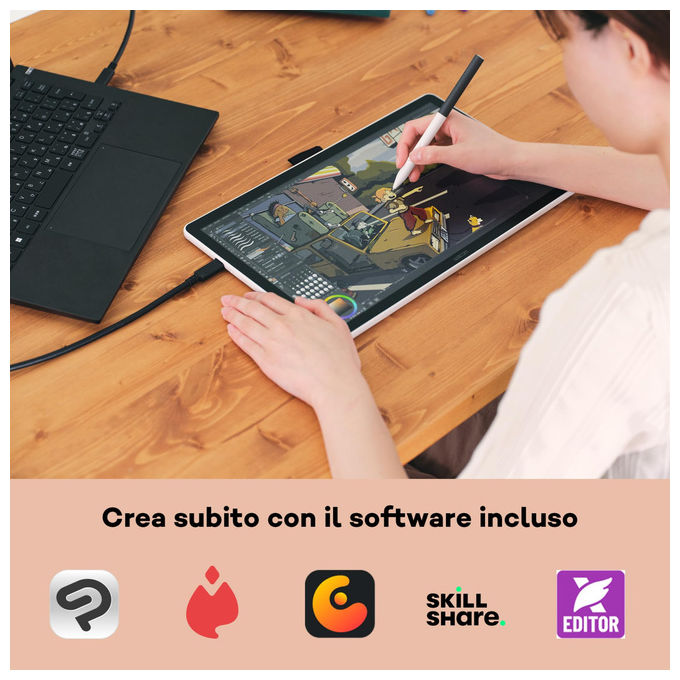 Wacom One 14, Tavoletta Grafica, 14'' Full HD, Penna Senza Batteria, Nero e Bianco