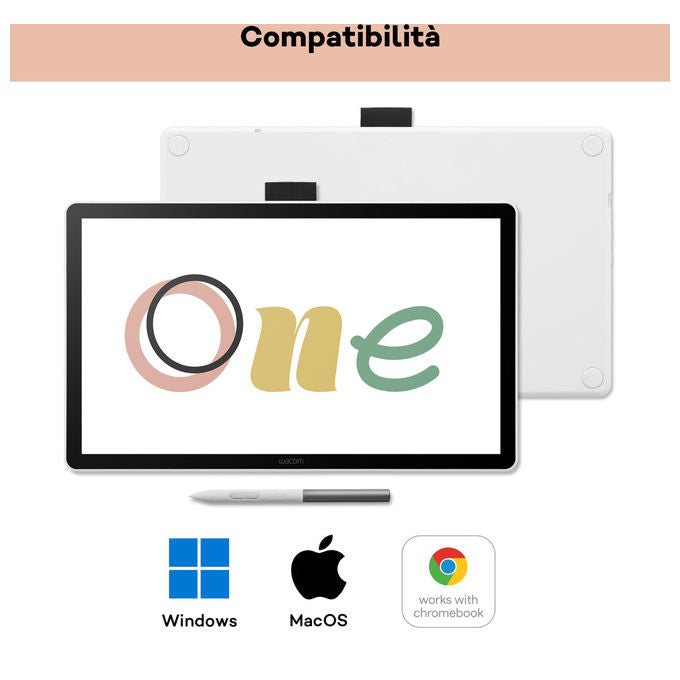 Wacom One 14, Tavoletta Grafica, 14'' Full HD, Penna Senza Batteria, Nero e Bianco