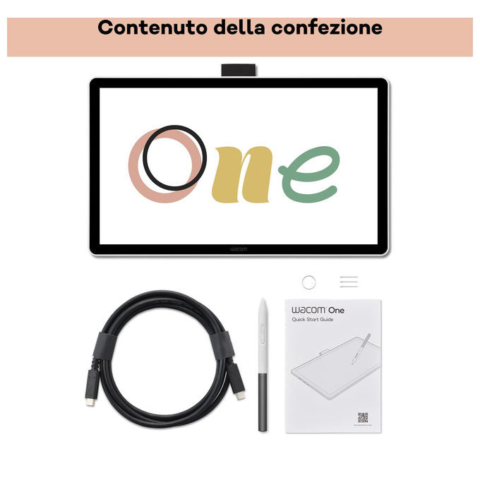 Wacom One 14, Tavoletta Grafica, 14'' Full HD, Penna Senza Batteria, Nero e Bianco