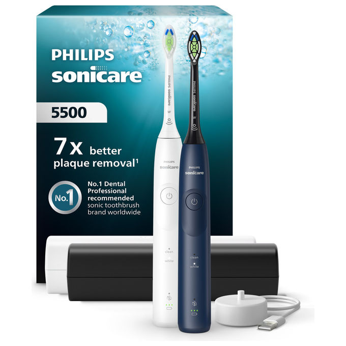 Philips HX7119-01 Sonicare 5500 Spazzolino elettrico sonico 2 modalita' Timer autonomia 3 settimane colore Bianco e Blu Navy