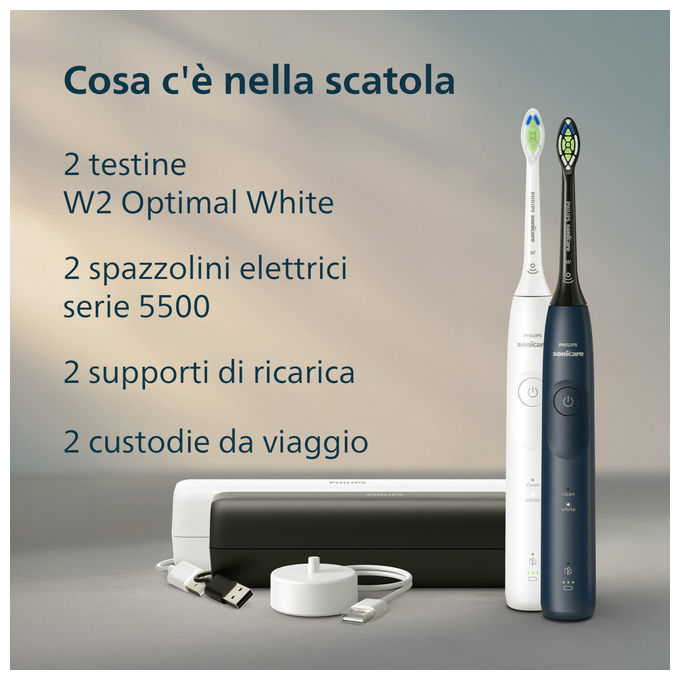 Philips HX7119-01 Sonicare 5500 Spazzolino elettrico sonico 2 modalita' Timer autonomia 3 settimane colore Bianco e Blu Navy