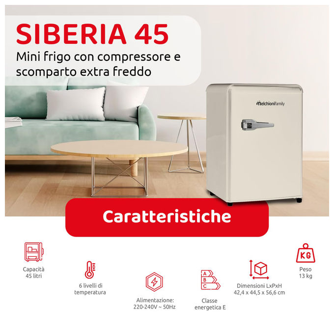 Melchioni 118700253 Siberia Frigorifero Monoporta 45 L 58 cm Classe E 45 dB Compressore colore Avorio