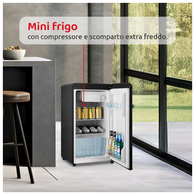 Melchioni 118700260 Siberia 45 Minifrigo Vintage 45 L 58 cm Classe E 45 dB Compressore colore Nero