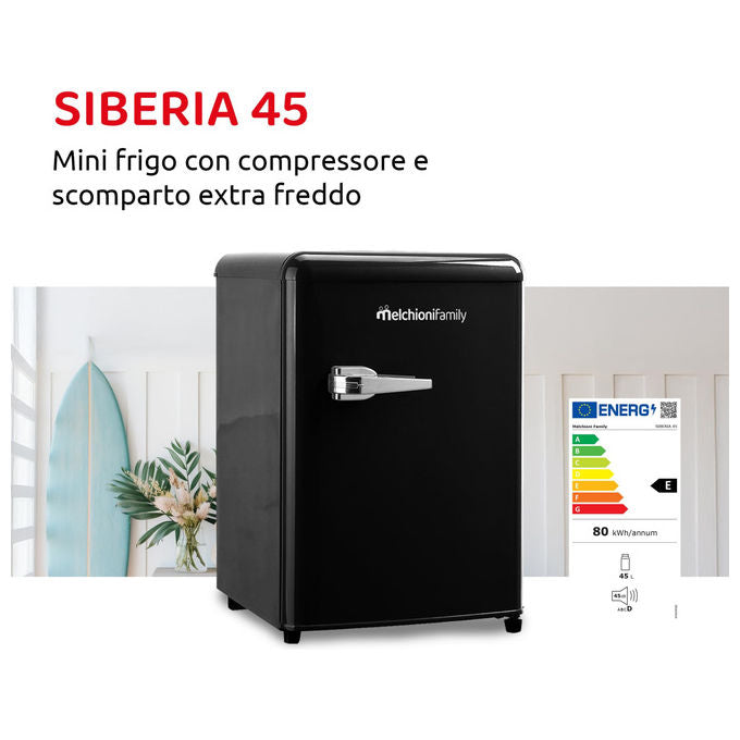 Melchioni 118700260 Siberia 45 Minifrigo Vintage 45 L 58 cm Classe E 45 dB Compressore colore Nero