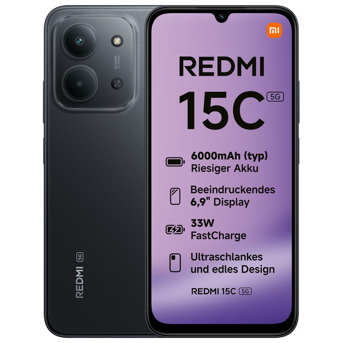 Xiaomi MZB0LINEU Redmi 15C Smartphone 5G 6.9'' 4 GB RAM 128 GB 6000 mAh colore Nero