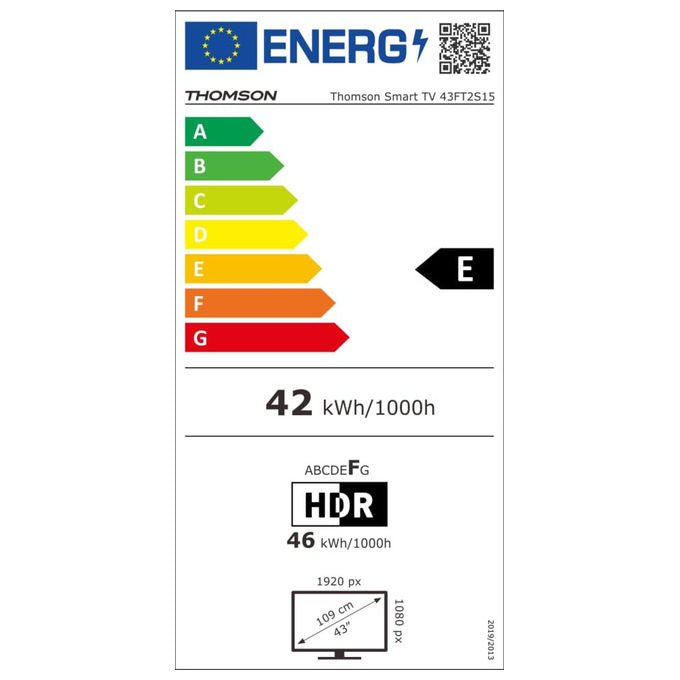 Thomson 43FT2S15 Smart TV LED 43'' FHD TiVo Wi-Fi HDR10 Dolby Audio Triplo Sintonizzatore DVB-T2-C-S2 colore Nero
