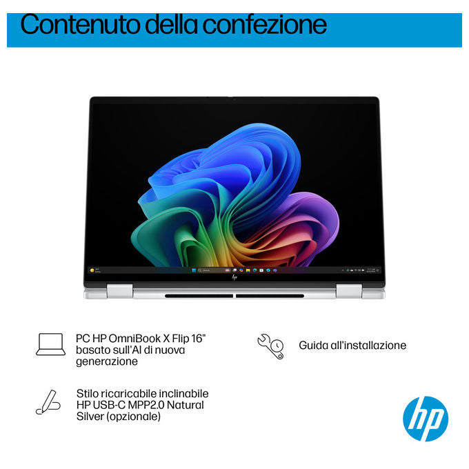 HP OMNIBOOK X FLIP D3ZK7EA Laptop 2-in-1 Intel Core Ultra 7 32 GB SSD 1 TB 16'' colore Argento