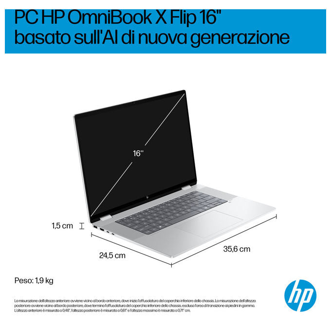 HP OMNIBOOK X FLIP D3ZK7EA Laptop 2-in-1 Intel Core Ultra 7 32 GB SSD 1 TB 16'' colore Argento