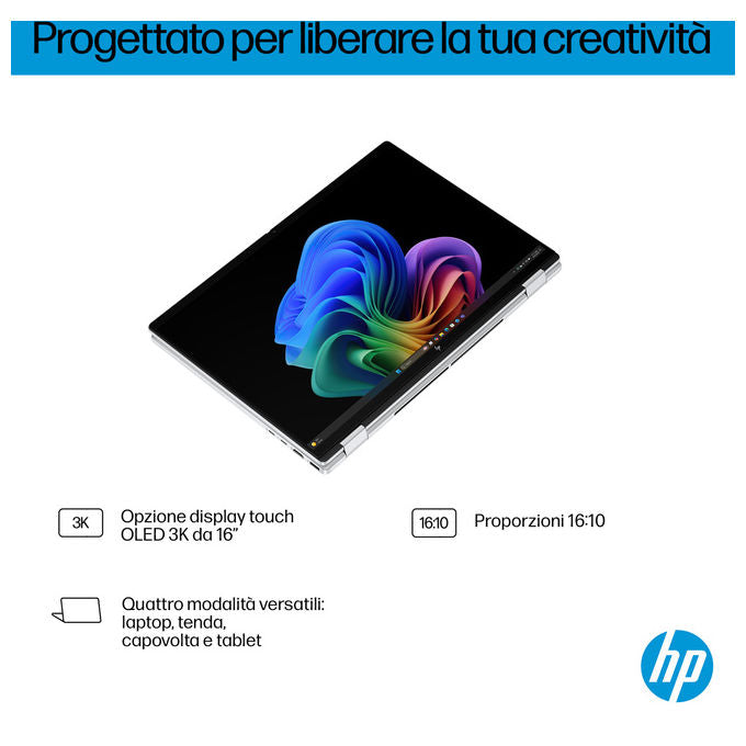 HP OMNIBOOK X FLIP D3ZK7EA Laptop 2-in-1 Intel Core Ultra 7 32 GB SSD 1 TB 16'' colore Argento