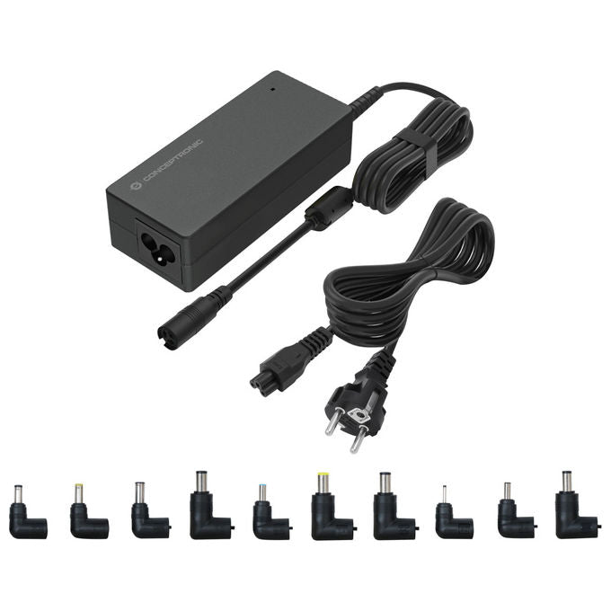Conceptronic, Caricabatteria Universale per Laptop, 90W, con 10 Connettori, Nero