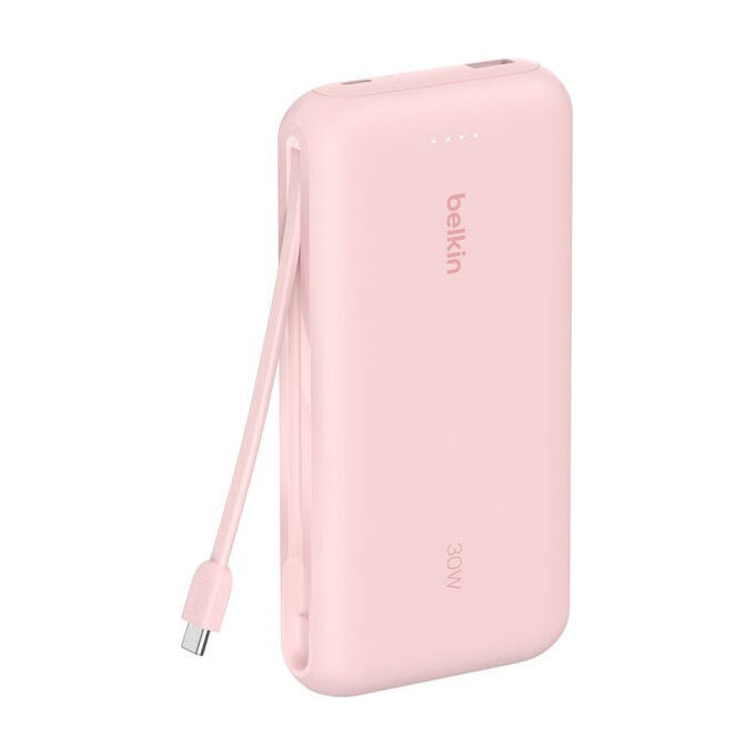 Belkin, Powerbank 20000 mAh, BoostCharge con cavo USB-C integrato, Rosa