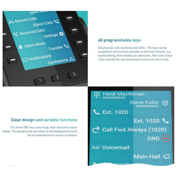 Snom, Modulo di espansione D8C, per telefoni fissi D8xx, Display TFT a colori, 60 tasti programmabili, USB Plug and Play