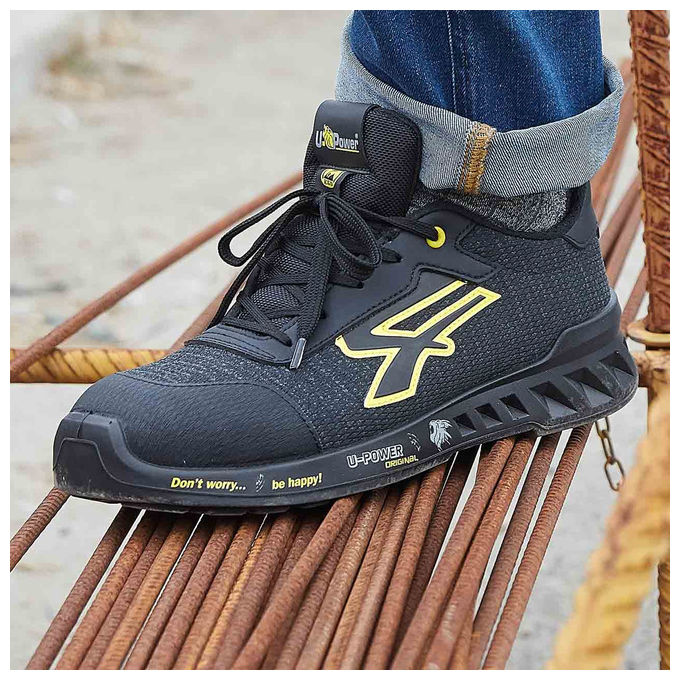 U-Power Frank S1P SRC ESD, Scarpe Antinfortunistiche Unisex Nero Giallo