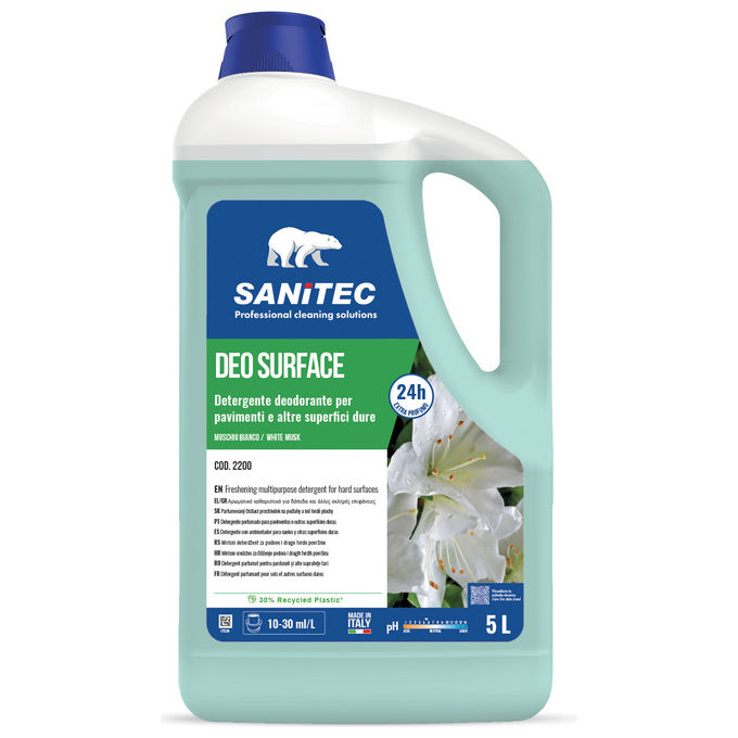 Sanitec, Deo Surface Muschio Bianco, Detergente Profumatore Pavimenti 5L, Profumo 24 Ore