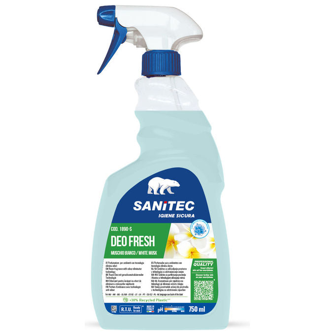 Sanitec, Deo Fresh Muschio Bianco, Profumatore Ambienti, Lunga Durata fino a 48 Ore, 750 ml
