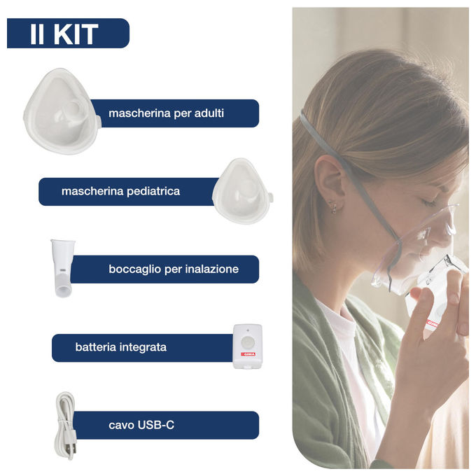 Gima, Aerosol Mesh a Ultrasuoni Tascabile e Indossabile, Terapia Aerosolica Portatile