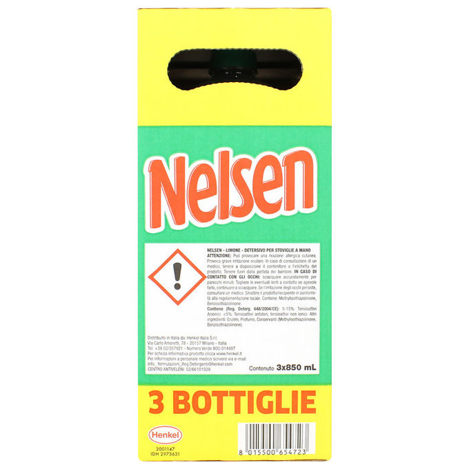 Nelsen, Detersivo Piatti al Limone, 3 Pezzi da 850 ml