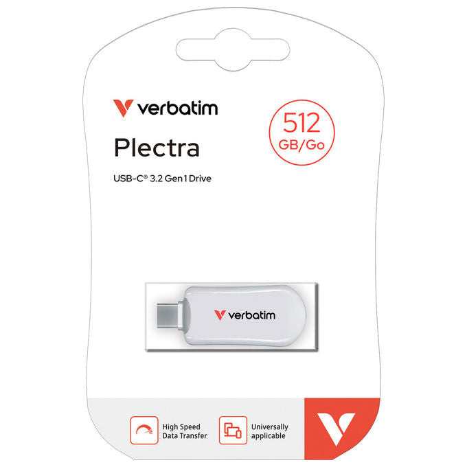 Verbatim, Chiavetta USB, Pen Drive Plectra, 512GB, USB-C 3.2 Gen 1, Bianca