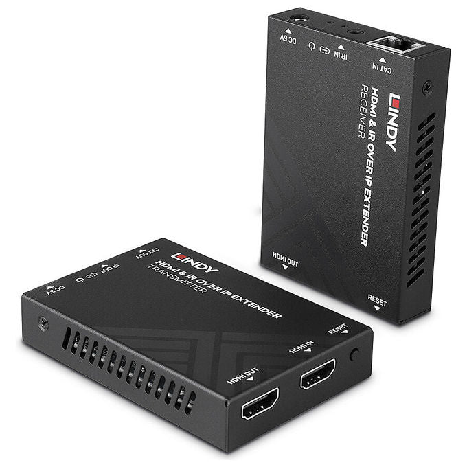 Lindy, Moltiplicatore AV, Trasmettitore e Ricevitore AV, HDMI and IR over IP Extender, Nero