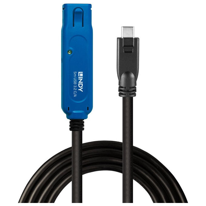 Lindy, Cavo USB 3.2 Gen 1, USB C, USB A, 5 m, Prolunga Attiva, Nero