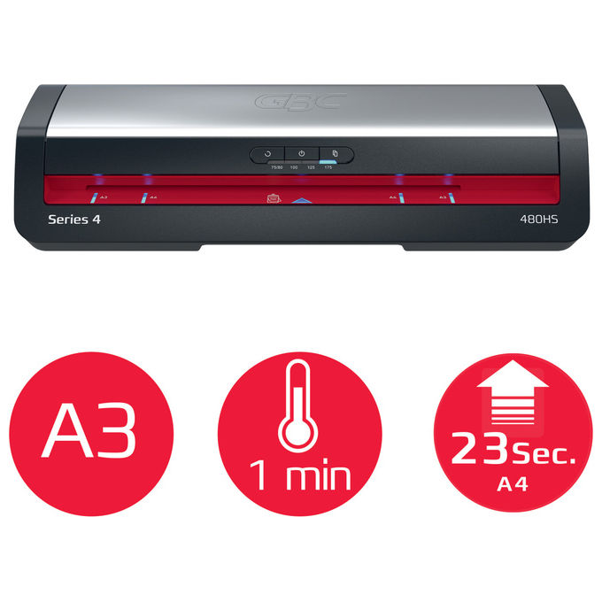 GBC Office 480HS A3, Plastificatrice a Caldo, 800 mm-min, Nero e Inox