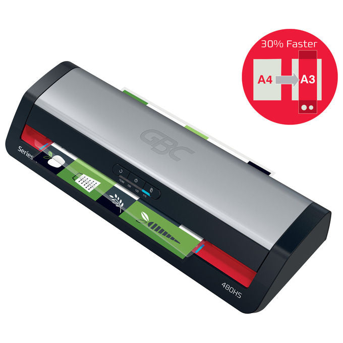 GBC Office 480HS A3, Plastificatrice a Caldo, 800 mm-min, Nero e Inox