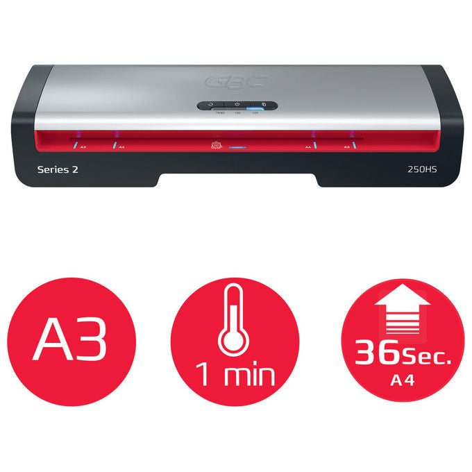 GBC 250HS A3, Plastificatrice a Caldo, 500 mm-min, Nero e Acciaio Inox