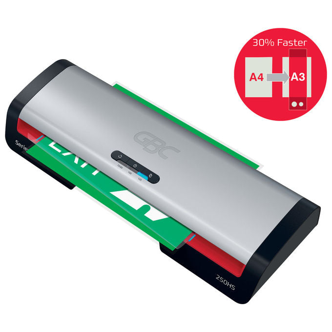 GBC 250HS A3, Plastificatrice a Caldo, 500 mm-min, Nero e Acciaio Inox
