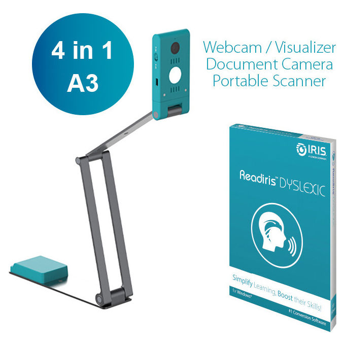 I.R.I.S. IRIS, Scanner aereo Iriscan Visualizer 7 + Readiris Dyslexic 2.0, 4160 x 3120 DPI, A3, Blu Artico Argento