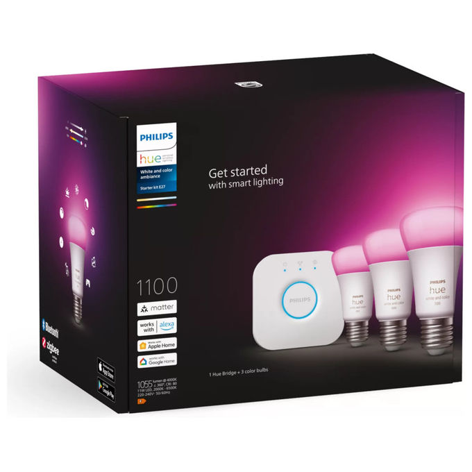 Philips Hue, Starter KIT_, 3 Lampadine Smart E27, 75W, White and Color Ambiance